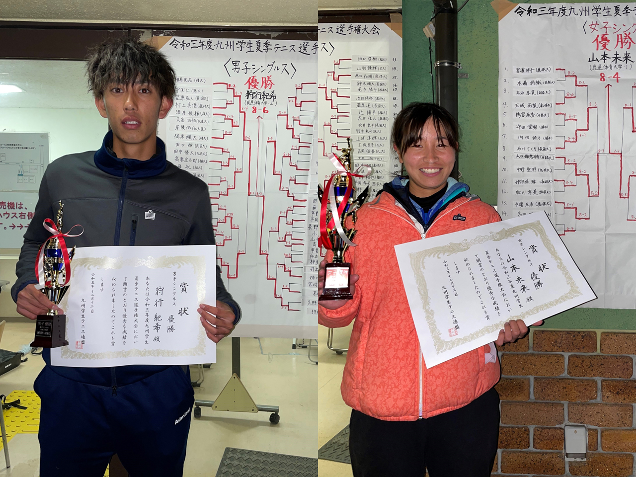 鹿屋体育大の狩行紀希（2年）と山本未来（1年）が優勝、狩行は単複2冠