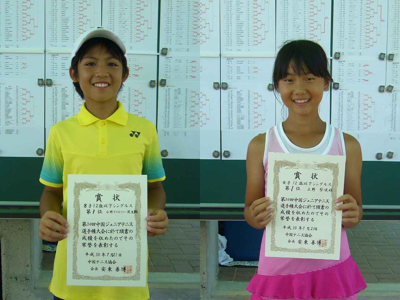 12歳以下は小野クリストファー滉生 岡山 たけなみta と上野梨咲 広島 やすいそ庭球部 が優勝 H30中国ジュニア テニス マガジンonline Tennismagazine Jp